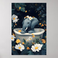 Elefant in der Badewanne Poster, Lustiges Tierpost