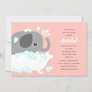 Elefant in der Badewanne Rosa Hintergrund Einladun Einladung