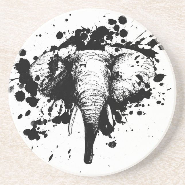 Elefant in der schwarzen Spritzen-Auswahl Ihr Sandstein Untersetzer (Vorne)