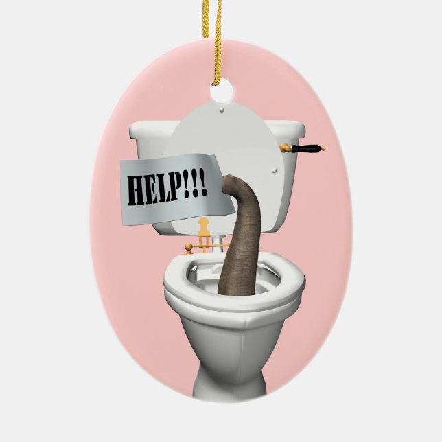 Elefant in der Toilette festgehalten Keramikornament (Hinten)