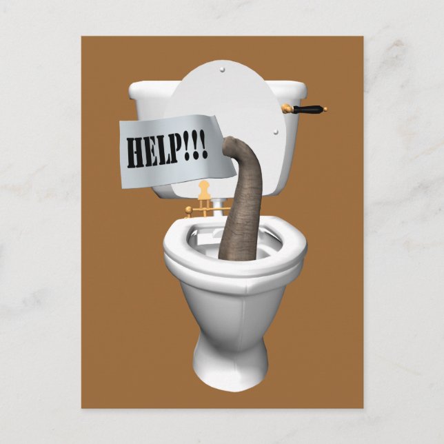 Elefant in der Toilette festgehalten Postkarte (Vorderseite)