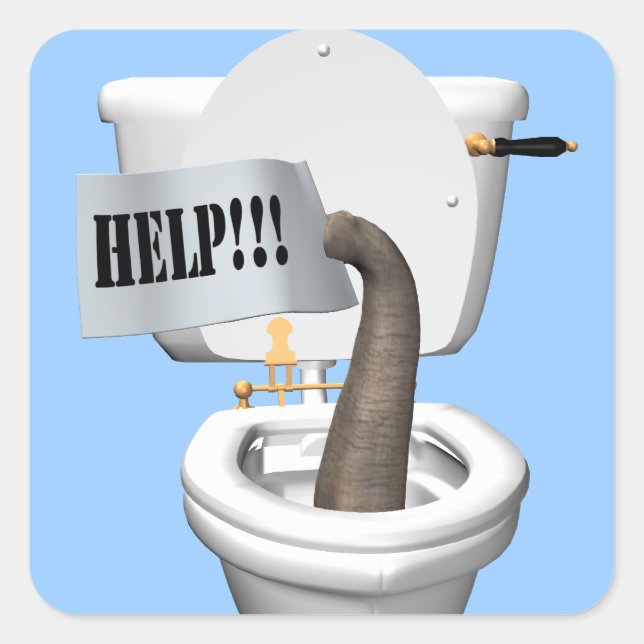 Elefant in der Toilette festgehalten Quadratischer Aufkleber (Vorderseite)