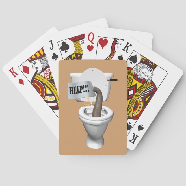 Elefant in der Toilette festgehalten Spielkarten (Rückseite)