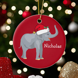Elefant in der Weihnachtsmannmütze Niedliche Kids Keramik Ornament