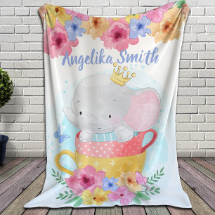 Elefant in einem Teacup mit Blume und Individuelle Fleecedecke