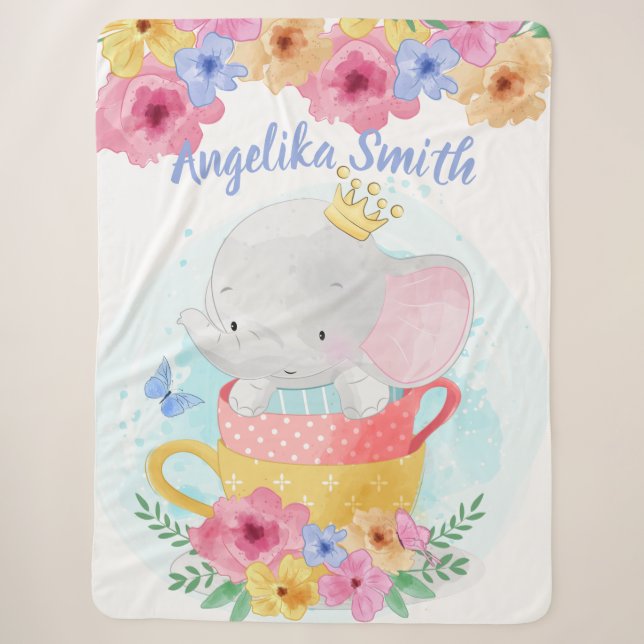Elefant in einem Teacup mit Blume und Individuelle Sherpadecke (Vorderseite)