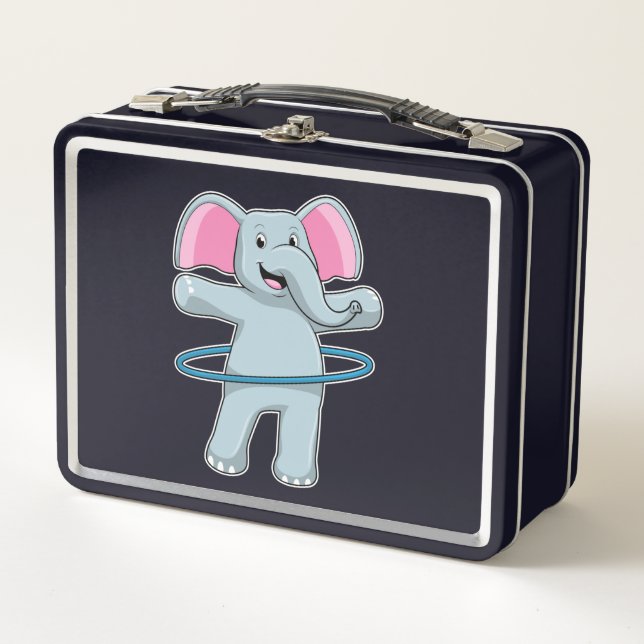 Elefant in Fitness mit Reifen der Fitness Metall Brotdose (Vorderseite)