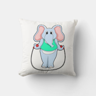 Elefant in Fitness mit Skipping rope.PNG Kissen