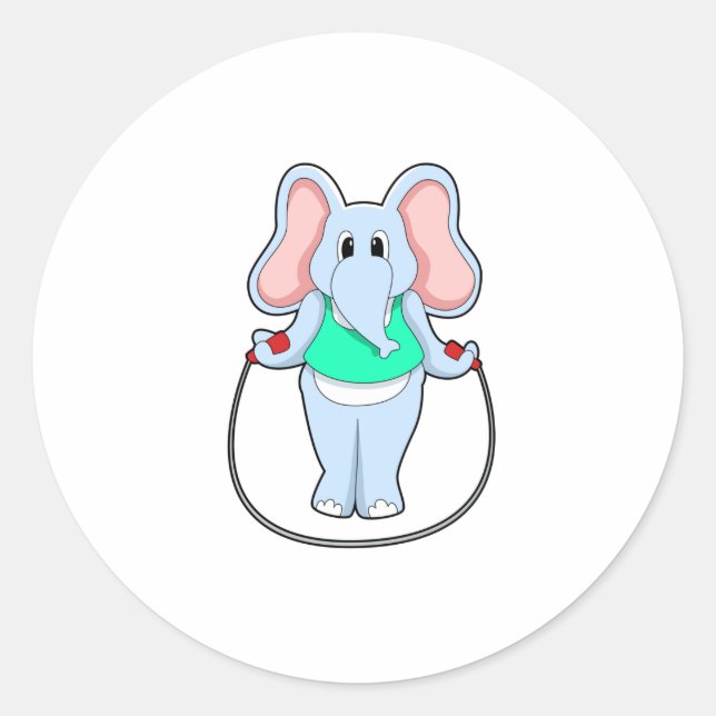 Elefant in Fitness mit Skipping rope.PNG Runder Aufkleber (Vorderseite)