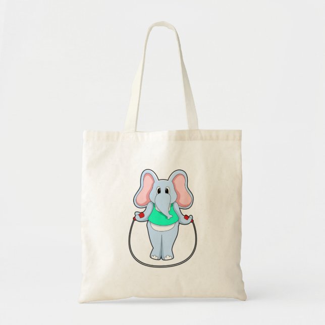 Elefant in Fitness mit Skipping rope.PNG Tragetasche (Vorne)