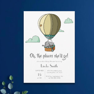Elefant in Hot Air Ballon Neutral Baby Dusche Einladung