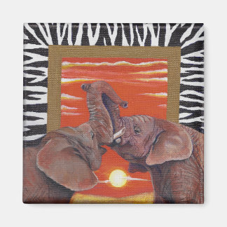 Elefant in Liebe Sunset und Zebra Print Magnet