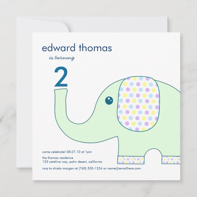 Elefant in Pastellen Einladungen zum Geburtstag (Vorderseite)