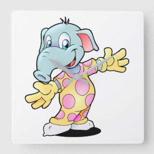 Elefant in Pyjamas Quadratische Wanduhr