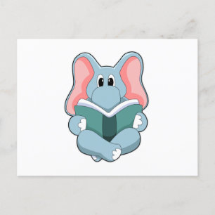 Elefant in Reading mit Buch Postkarte