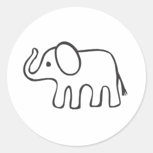 Elefant in Schwarz-Weiß-Zeichnung Runder Aufkleber
