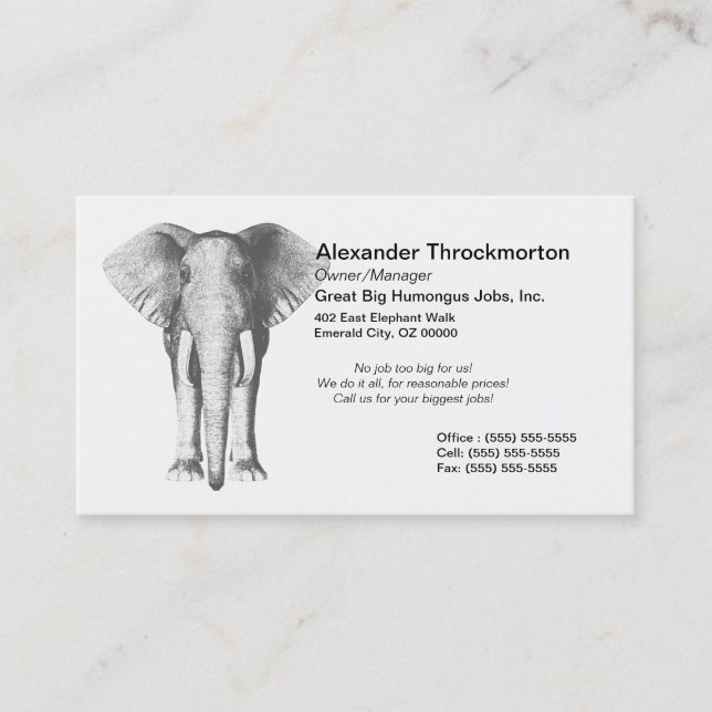 Elefant in Schwarzweiss Visitenkarte (Vorderseite)