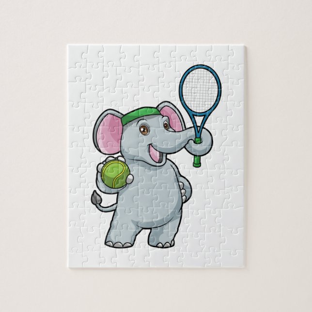Elefant in Tennis mit Tennisschläger (Vertikal)
