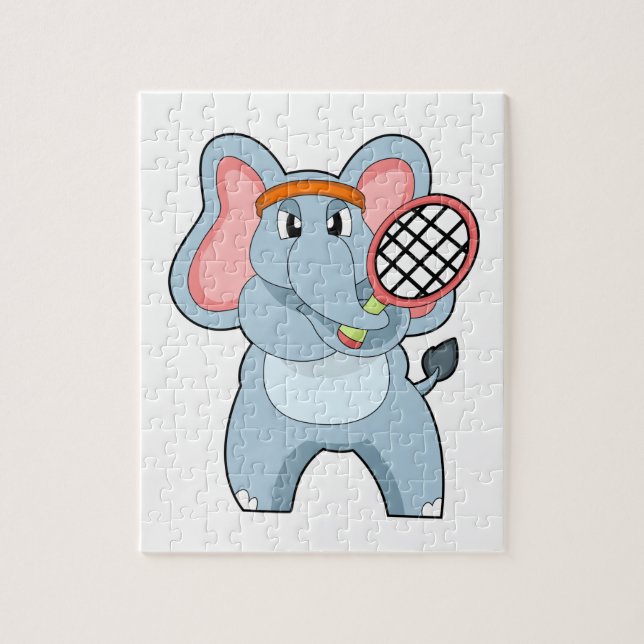 Elefant in Tennis mit Tennisschläger (Vertikal)