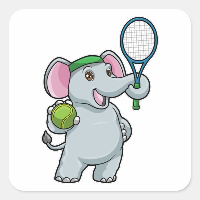 Elefant in Tennis mit Tennisschläger Quadratischer Aufkleber (Vorderseite)