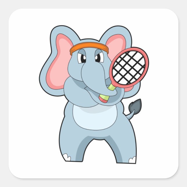 Elefant in Tennis mit Tennisschläger Quadratischer Aufkleber (Vorderseite)