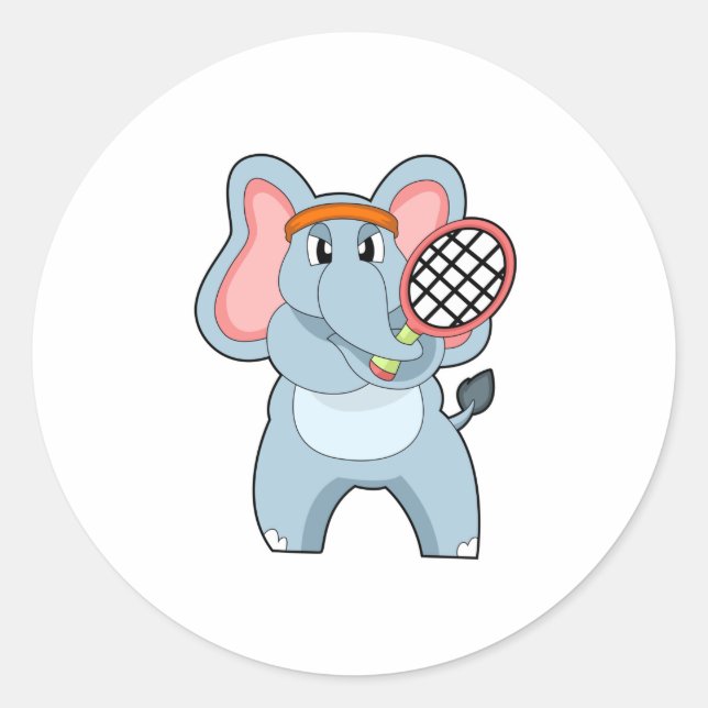 Elefant in Tennis mit Tennisschläger Runder Aufkleber (Vorderseite)