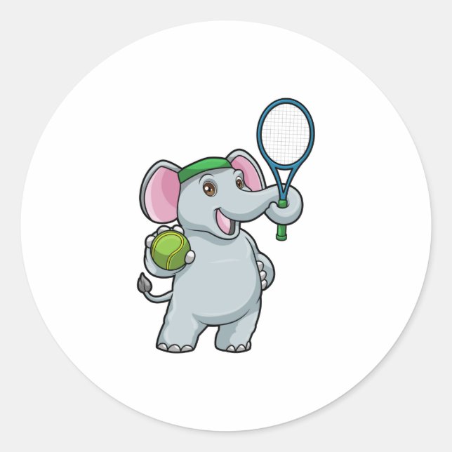 Elefant in Tennis mit Tennisschläger Runder Aufkleber (Vorderseite)
