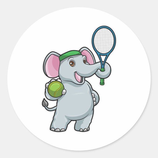 Elefant in Tennis mit Tennisschläger Runder Aufkleber (Vorderseite)