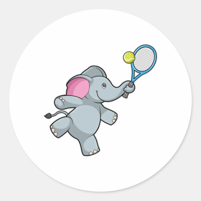 Elefant in Tennis mit Tennisschläger Runder Aufkleber (Vorderseite)