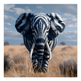 Elefant in Zebra verschleiert Glossie Poster