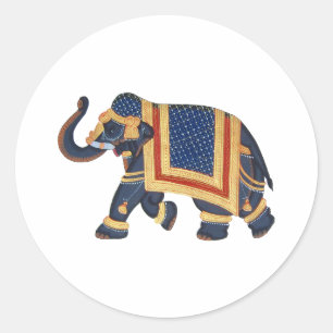Elefant-Indien-Art weißes Gold des blauen Graus Runder Aufkleber