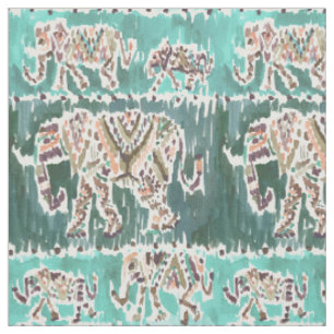 ELEFANT-INTELLIGENZIJA Aqua Boho Stammes- Stoff