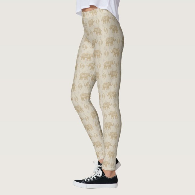 Elefant-kakifarbiges Wohnwagen-Muster Leggings (Links)