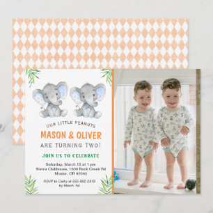 Elefant Kleine Erdnüsse Twin Boys Geburtstagsparty Einladung