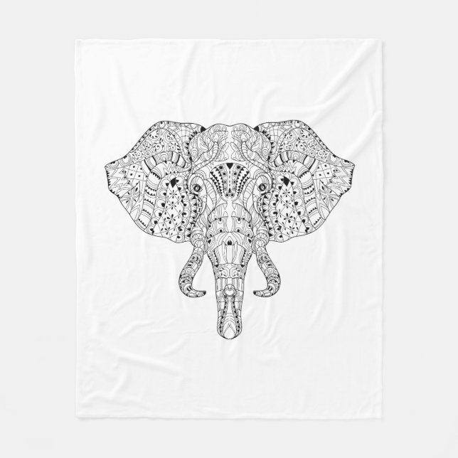 Elefant-Kopf-Gekritzel-Skizze Fleecedecke (Vorderseite)