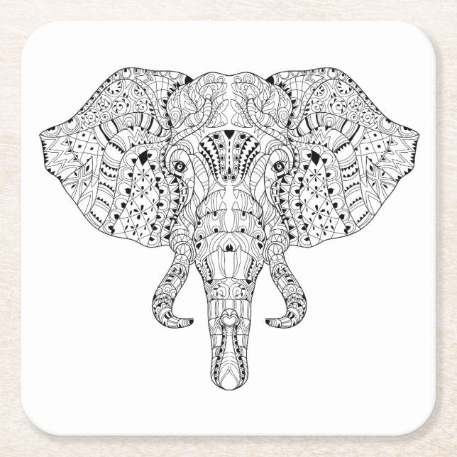 Elefant-Kopf-Gekritzel-Skizze Rechteckiger Pappuntersetzer (Vorderseite)