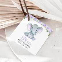 Elefant, lila Aquarellblumen, Babyparty