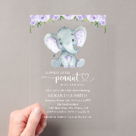 Elefant, Lila Aquarellfarben-Blume, Babydusche Acryleinladungen