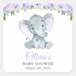 Elefant, Lila Aquarellfarben-Blume, Babydusche Quadratischer Aufkleber