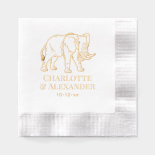 Elefant Linienkunst #2 Hochzeitspaar Namen Datum Servietten Mit Folie