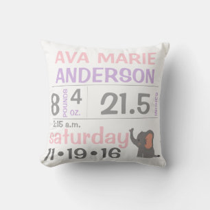 Elefant Mädchen Baby Ankündigung Kissen