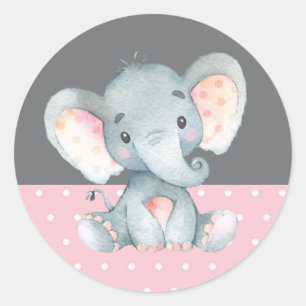 Elefant Mädchen Baby-Party Pink und Grau Runder Aufkleber