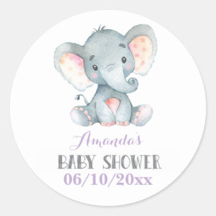 Elefant Mädchen Babyparty Lila und Grau Runder Aufkleber