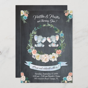 Elefant-Mädchen-Junge- Doppeleinladung, mit Einladung