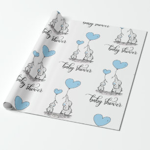Elefant-Mama u. Babyparty-blauer graues Weiß-Jung Geschenkpapier