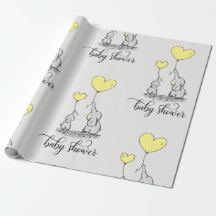 Elefant-Mama-u. Babyparty-graues Gelb Geschenkpapier