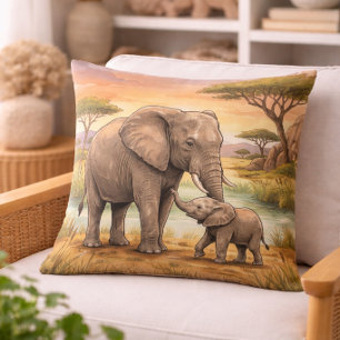 Elefant Mama und Kalb Safari-Tiere  Kissen