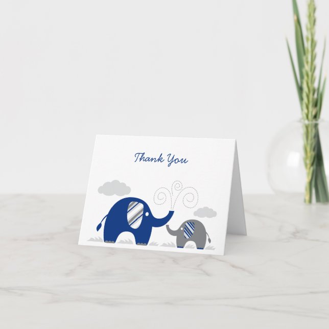 Elefant-Marine-blaues Grau-Babyparty danken Ihnen Dankeskarte (Vorderseite)