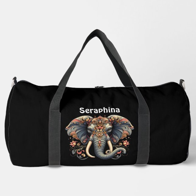Elefant mit aufwändigen Blumendesigns Duffle Bag (Vorderseite)