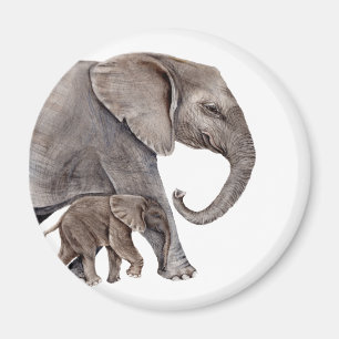 Elefant mit Baby Elephant Magnet